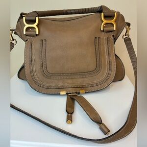 Chloe Taupe Marcie Medium Bag In Grained Leather